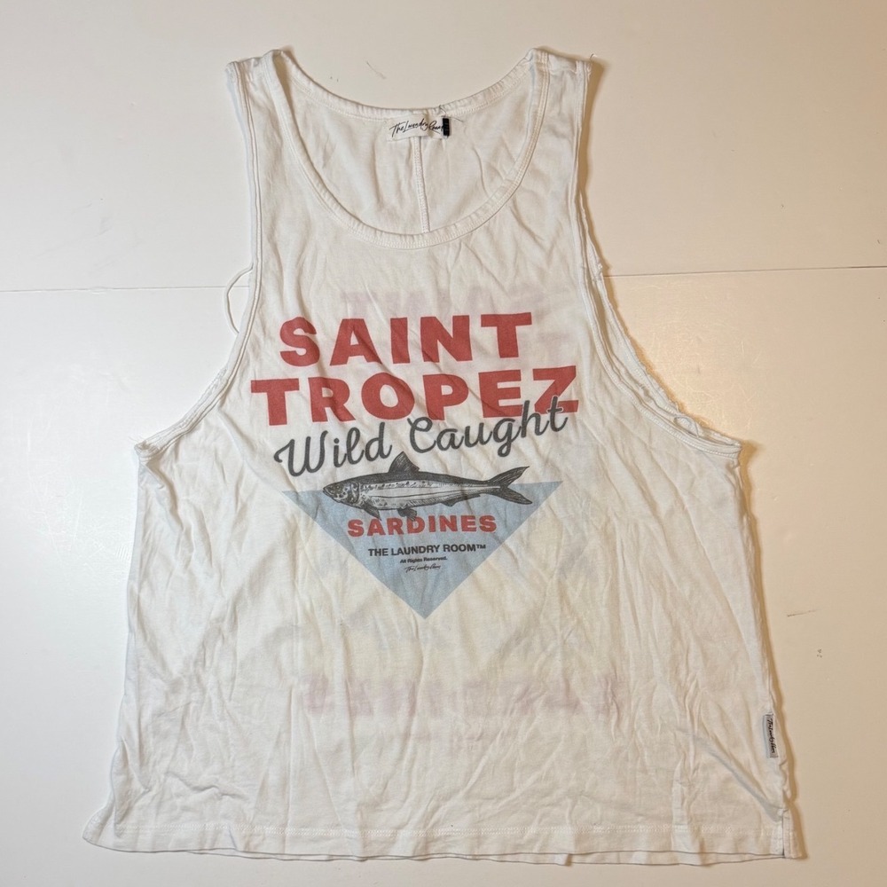 The Laundry Room Tank Top Womens S White Saint Tropez Sardines Tee